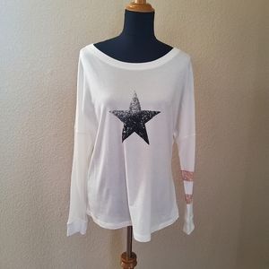 Z by Zobha Long Sleeve White Knit Tee Top M New